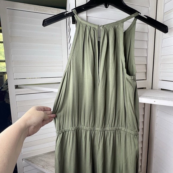 Maurices Green Wide Leg Jumpsuit M‎ Rayon Sleeveless Tie Waist Pockets - Picture 4 of 9